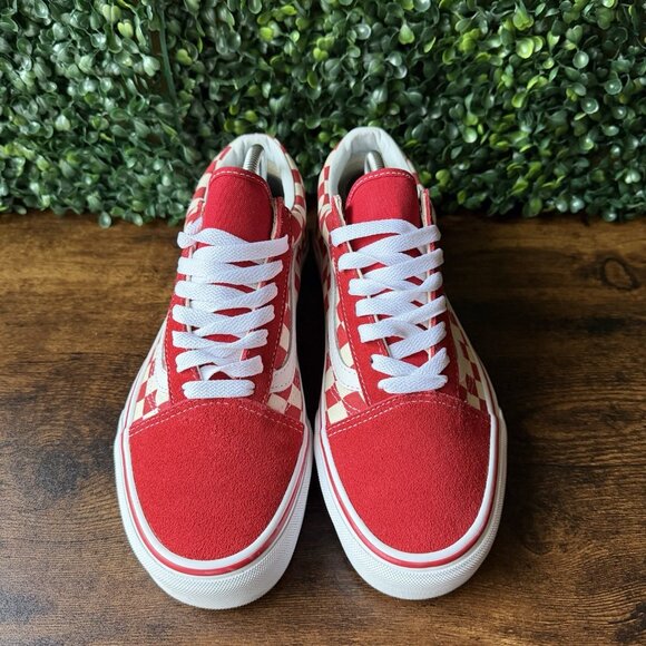 Vans Old Skool Checkerboard Women Size 8.5 Red White Athletic Shoes Sneakers - Picture 3 of 9